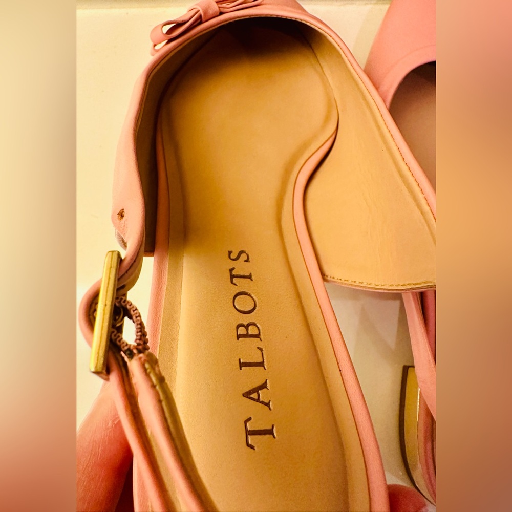 Talbots Pink Slingback Leather Shoes 6 Bow Career Party Classic Feminine Cottage - Picture 8 of 11